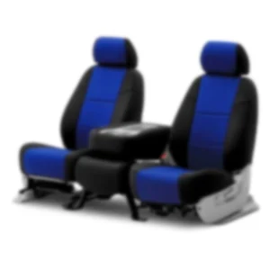 Black and blue car seat covers.