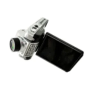 Silver dashcam with a black screen.